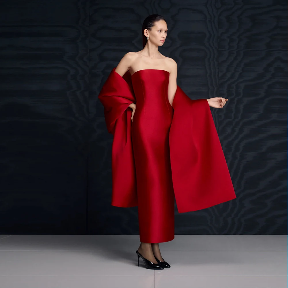 Customized Strapless Long Evening Dresses for Women Wedding 2 Pcs Sheath Column Modern Party Dress Red Satin Prom Gowns Maxi
Customized Strapless Long Evening Dresses for Women Wedding 2 Pcs Sheath Column Modern Party Dress Red Satin Prom Gowns Maxi