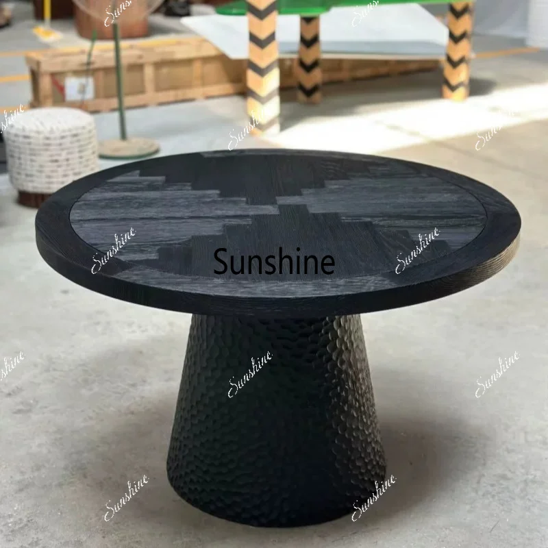 Medieval black retro solid wood round dining table
Medieval black retro solid wood round dining table
