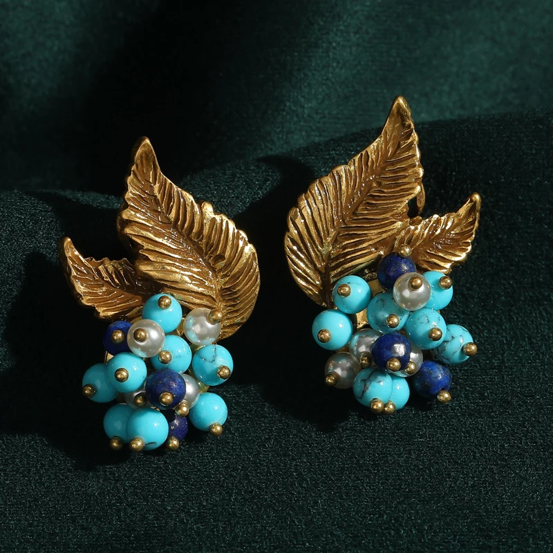 Vintage Bohemia Designer Beads Stud Blue Earrings Gold Color Leaf With Pearl Jewelry Gifts For Women Useful Accessoire Antique
Vintage Bohemia Designer Beads Stud Blue Earrings Gold Color Leaf With Pearl Jewelry Gifts For Women Useful Accessoire Antique