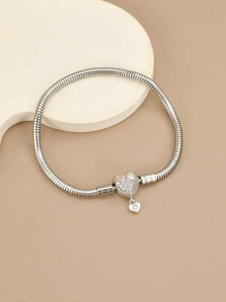 Stainless Steel Snake Chain Bracelet With Heart Charm And Cubic Zirconia For Unisex Daily Wear
Stainless Steel Snake Chain Bracelet With Heart Charm And Cubic Zirconia For Unisex Daily Wear