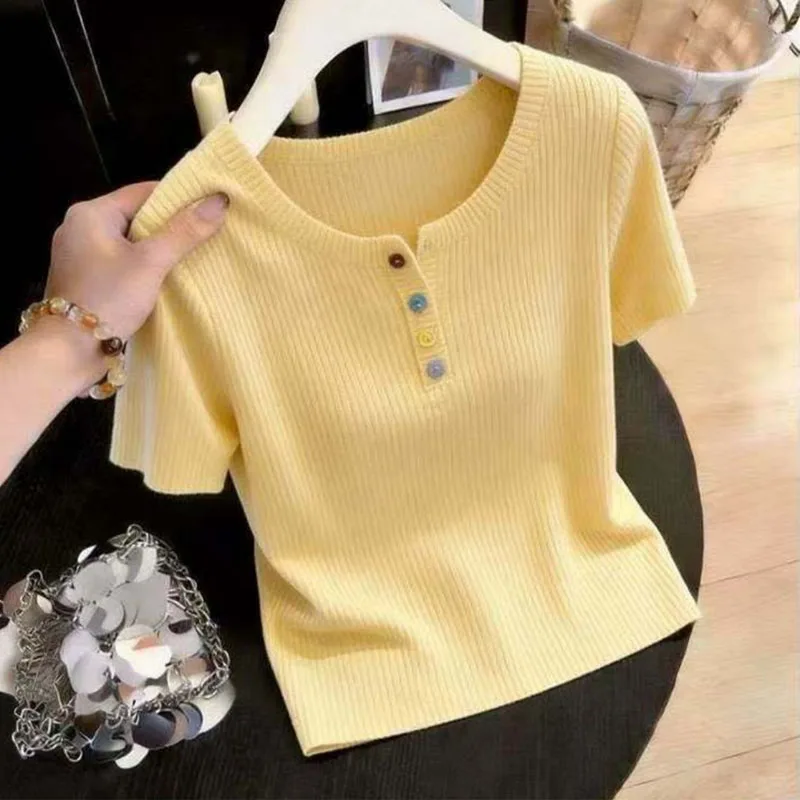 Sweaters New Summer Knitted Sweater Women Pullovers O-Neck Short Sleeve Knit Sweater Pullover Women Tops Sueters De Mujer Q3774
Sweaters New Summer Knitted Sweater Women Pullovers O-Neck Short Sleeve Knit Sweater Pullover Women Tops Sueters De Mujer Q3774