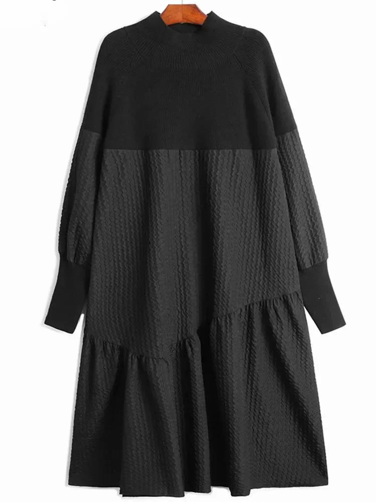 Stand Splicing Knitted Pullover Long Sleeve Dress Loose Casual Mid Length A-line Skirts Women 2024 Spring Autumn X711
Stand Splicing Knitted Pullover Long Sleeve Dress Loose Casual Mid Length A-line Skirts Women 2024 Spring Autumn X711