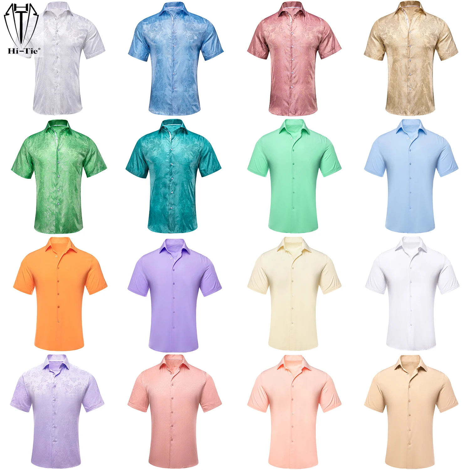 Hi-Tie Light Colour Short Sleeves Mens Shirts Silk Spring Summer Shirt Male Wedding Business White Pink Salmon Sage lilac Yellow
Hi-Tie Light Colour Short Sleeves Mens Shirts Silk Spring Summer Shirt Male Wedding Business White Pink Salmon Sage lilac Yellow