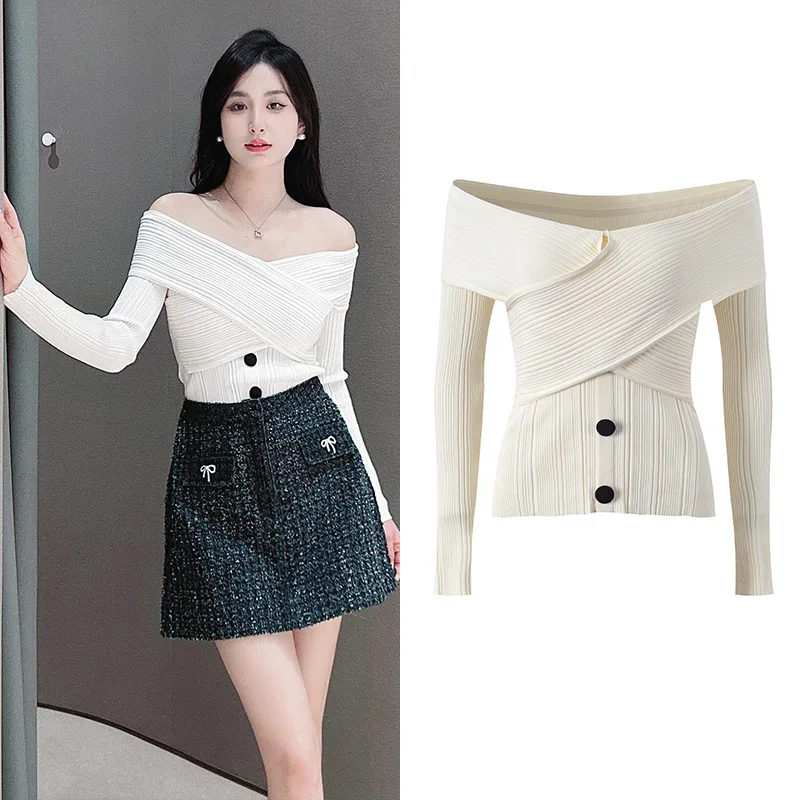 Cross-oulder Slimming Knitted Top in Tooth White Sexy Design Commute Sle Faionable Autumn New Arrival for Women
Cross-oulder Slimming Knitted Top in Tooth White Sexy Design Commute Sle Faionable Autumn New Arrival for Women