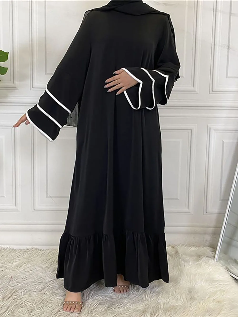 Women's Long Dress Muslim Solid Robe Ethos Layered Sleeve Pleated Clothing With Belt Middle East Arab Islam Loose Big Hem Kaftan
Women's Long Dress Muslim Solid Robe Ethos Layered Sleeve Pleated Clothing With Belt Middle East Arab Islam Loose Big Hem Kaftan