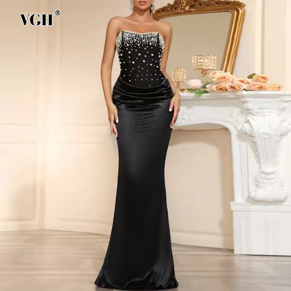 VGH Sexy Spliced Diamonds Party Long Dresses for Women Strapless Sleeveless High Waist Folds Slim Temperament Dress Female New
VGH Sexy Spliced Diamonds Party Long Dresses for Women Strapless Sleeveless High Waist Folds Slim Temperament Dress Female New