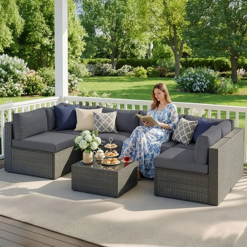 7 Pieces Outdoor Patio urniture Set, Wicker Outdoor Patio Sectional Soas with Coee Table, All-Weather Patio Contion Set or Garde
7 Pieces Outdoor Patio urniture Set, Wicker Outdoor Patio Sectional Soas with Coee Table, All-Weather Patio Contion Set or Garde
