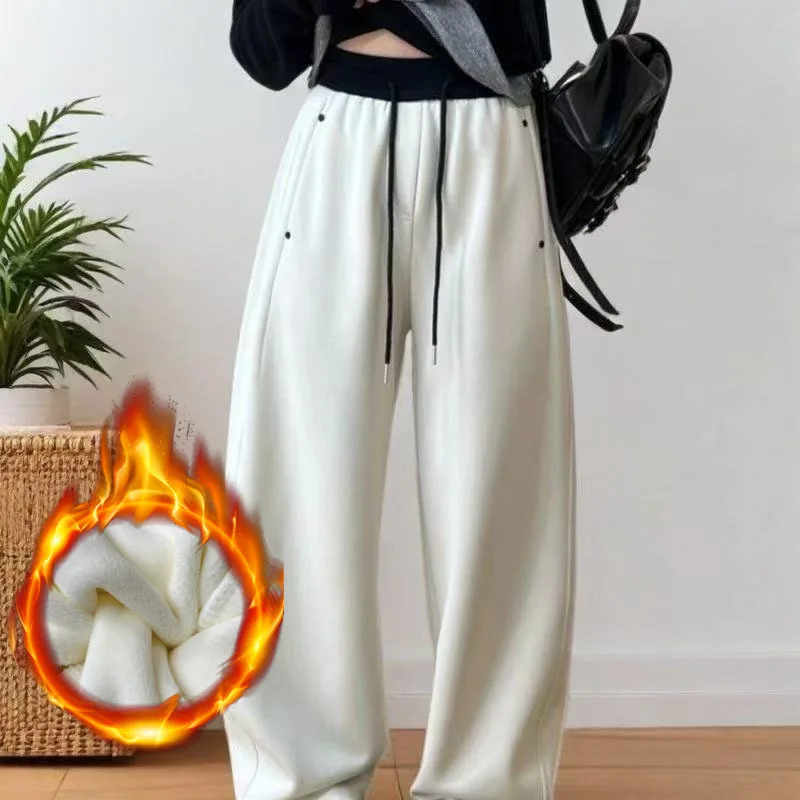 Autumn Winter Fleece-lined Wide Leg Pants Women's High Waist Women's Leggings Thickened Straight Striped Casual Pants Fleece
Autumn Winter Fleece-lined Wide Leg Pants Women's High Waist Women's Leggings Thickened Straight Striped Casual Pants Fleece