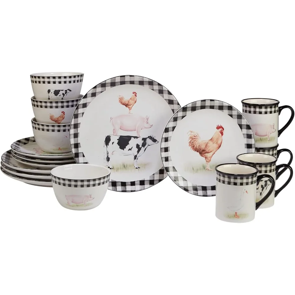 Farmhouse Dinnerware Set for 4: 16-Piece Ceramic Country Farm Set with Cow, Pig, and Roos Designs
Farmhouse Dinnerware Set for 4: 16-Piece Ceramic Country Farm Set with Cow, Pig, and Roos Designs