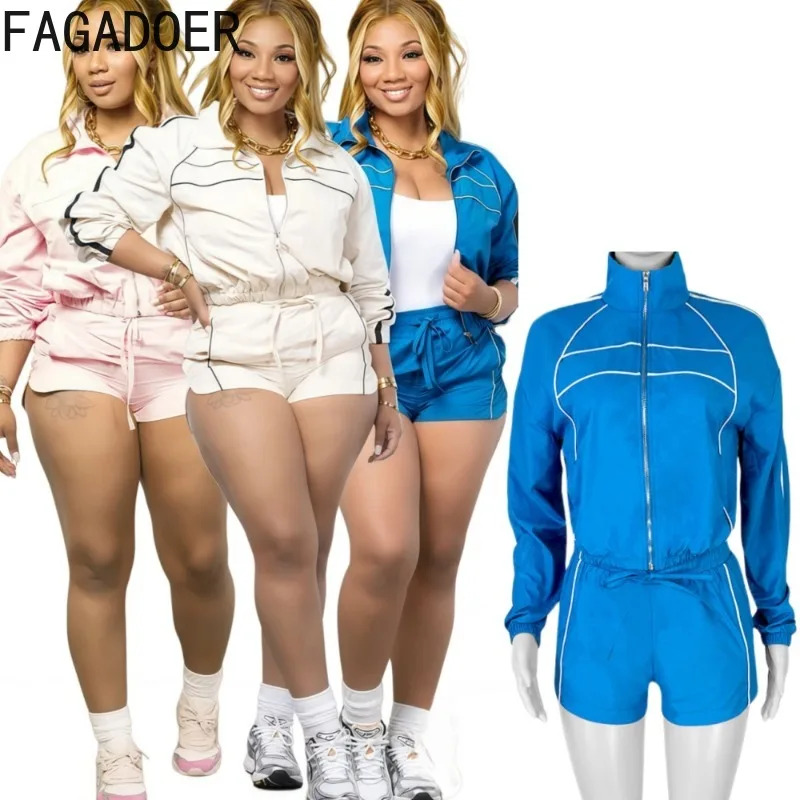 FAGADOER Casual Color Block 2 Pieces Set for Woman Long Sleeve Zipper Crop Jacke and Drawstring Shorts Female Jogger Clothing
FAGADOER Casual Color Block 2 Pieces Set for Woman Long Sleeve Zipper Crop Jacke and Drawstring Shorts Female Jogger Clothing
