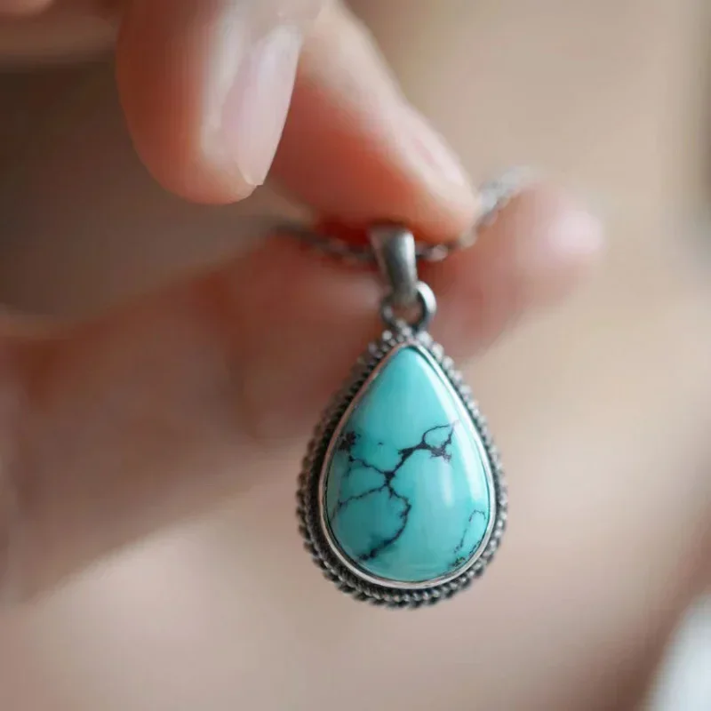 Fashion New in Water Drop Pendant Antique Silver 925 Turquoise Necklaces Vintage Charms collar chains Wedding fine Jewelry
Fashion New in Water Drop Pendant Antique Silver 925 Turquoise Necklaces Vintage Charms collar chains Wedding fine Jewelry