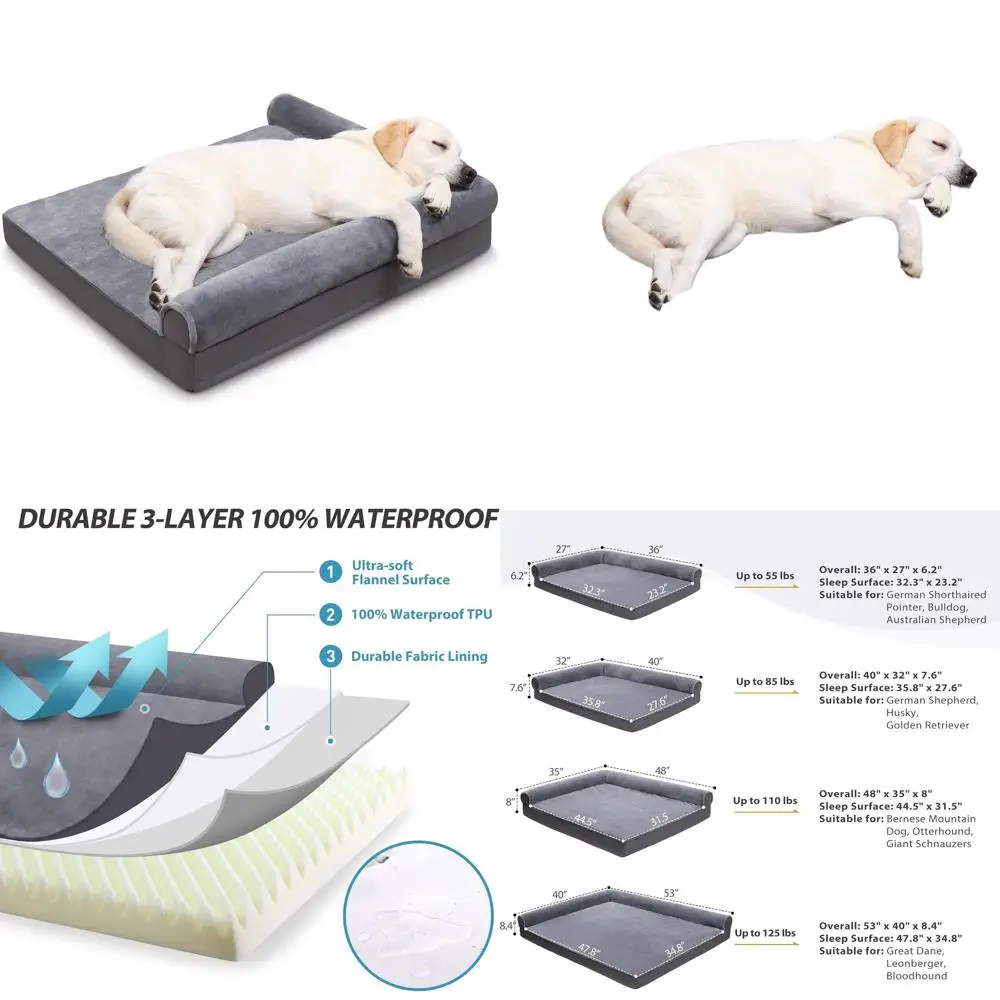 Large Dog Orthopedic Waterproof Flannel Bolster Bed with Removable Cover & Nonskid Base, 48x35, Gray
Large Dog Orthopedic Waterproof Flannel Bolster Bed with Removable Cover & Nonskid Base, 48x35, Gray