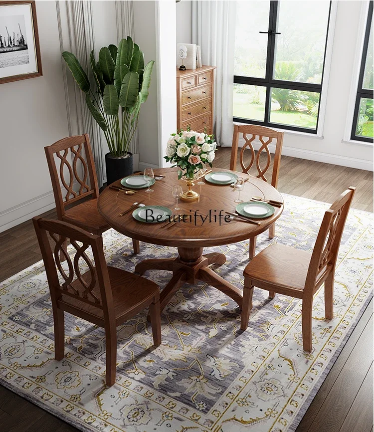 American country ash wood walnut round dining table solid wood dining table retro
American country ash wood walnut round dining table solid wood dining table retro