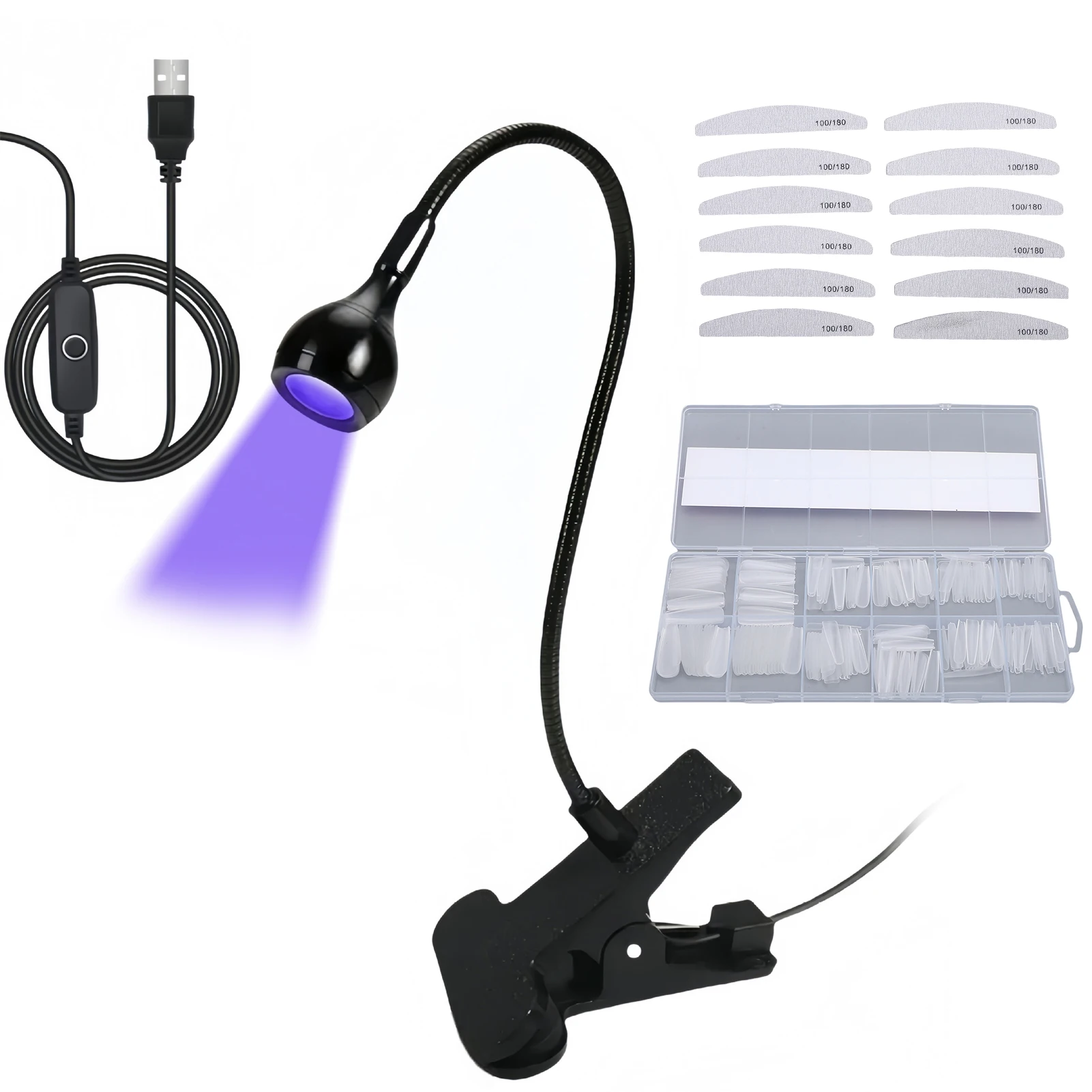 Nail Art Kit, Manicure Set, USB-Powered Nail Dryer, 240PCS Nail Tips 12 Size, 12 Nail Files, Aluminum Alloy Goose Neck Nail Lamp
Nail Art Kit, Manicure Set, USB-Powered Nail Dryer, 240PCS Nail Tips 12 Size, 12 Nail Files, Aluminum Alloy Goose Neck Nail Lamp