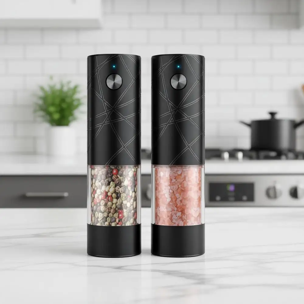 Electric Salt and Pepper Grinder Set USB Rechargeable with Warm LED Light, Adjustable Coarseness, Automatic Mill Shakers for Kit
Electric Salt and Pepper Grinder Set USB Rechargeable with Warm LED Light, Adjustable Coarseness, Automatic Mill Shakers for Kit