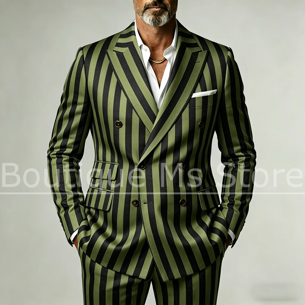 Fashion Men Striped Suit 2 Piece Slim Fit Peak Lapel Double Breasted Casual Business Wedding Party Outfit Blazer Pants Set
Fashion Men Striped Suit 2 Piece Slim Fit Peak Lapel Double Breasted Casual Business Wedding Party Outfit Blazer Pants Set