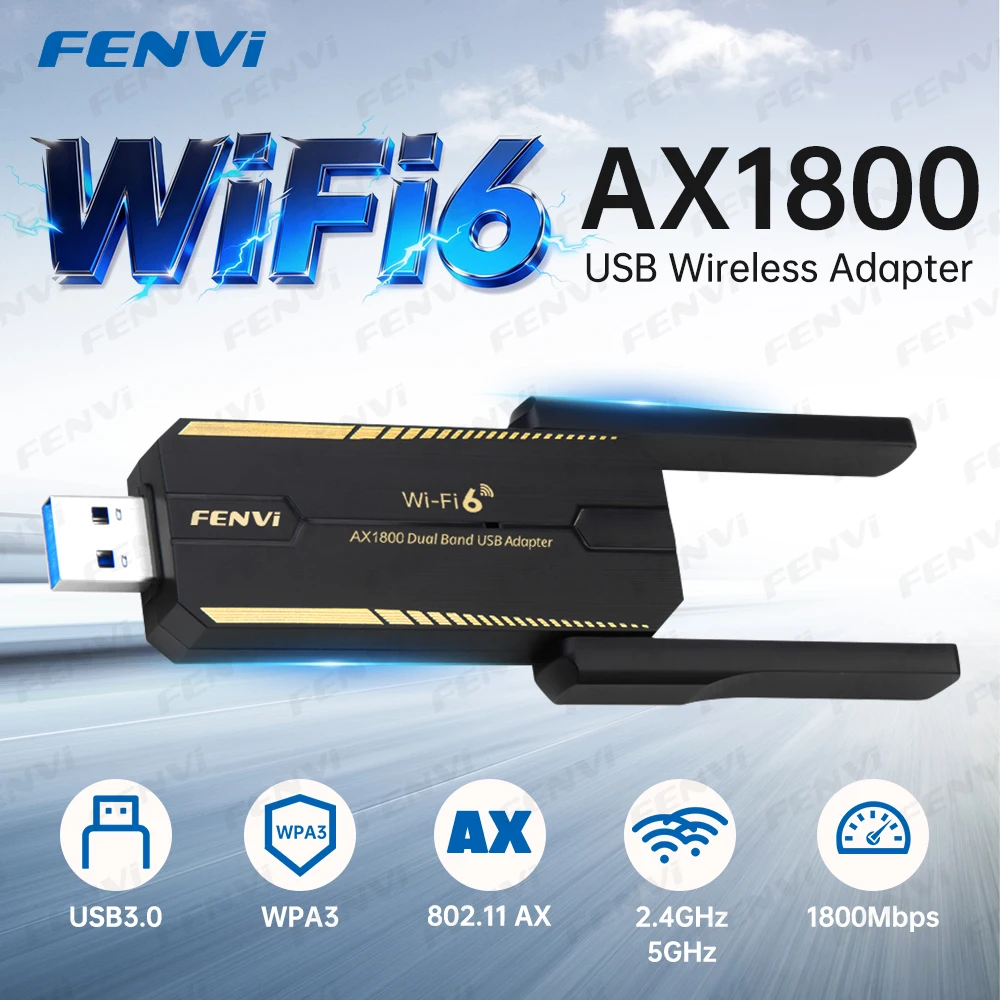 USB-адаптер fenvi WiFi 6 AX1800, двухдиапазонный 2.4G/5GHz, USB 3.0, сетевой приемник, без драйверов, для Windows 10/11, для ноутбуков и настольных ПК
USB-адаптер fenvi WiFi 6 AX1800, двухдиапазонный 2.4G/5GHz, USB 3.0, сетевой приемник, без драйверов, для Windows 10/11, для ноутбуков и настольных ПК