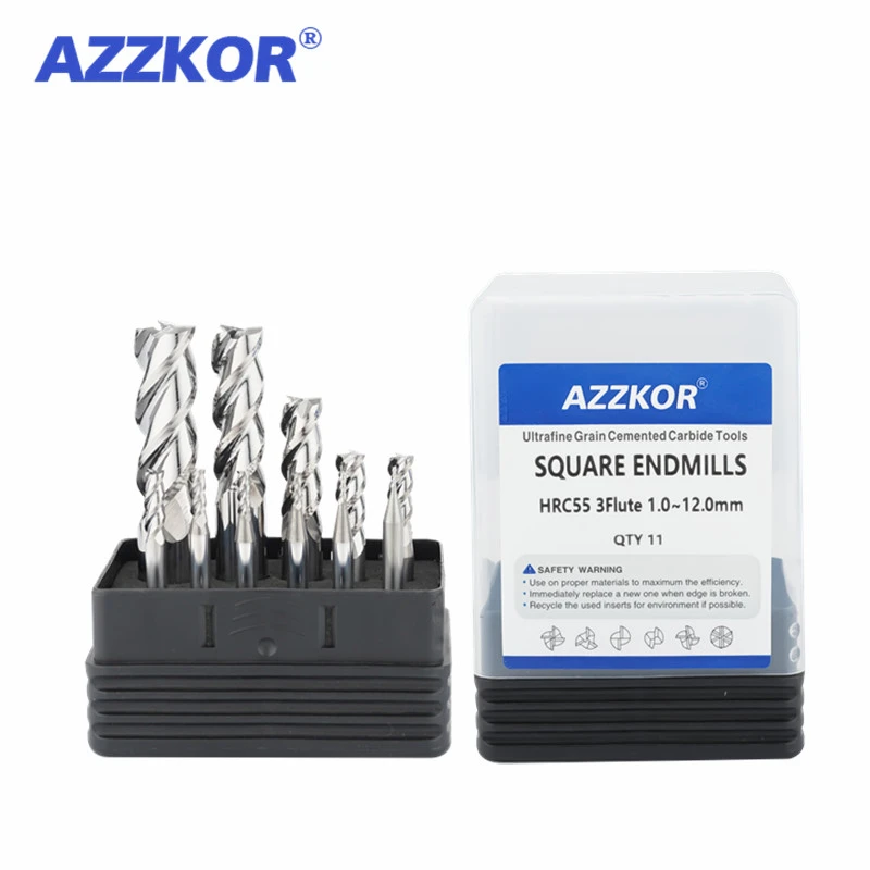 AZZKOR Tungsten Steel Milling Cutter HRC55 3-Flute For Aluminum Endmills 1.0mm-12.0mm 11-Piece-Set CNC Machining End Mill Tools
AZZKOR Tungsten Steel Milling Cutter HRC55 3-Flute For Aluminum Endmills 1.0mm-12.0mm 11-Piece-Set CNC Machining End Mill Tools