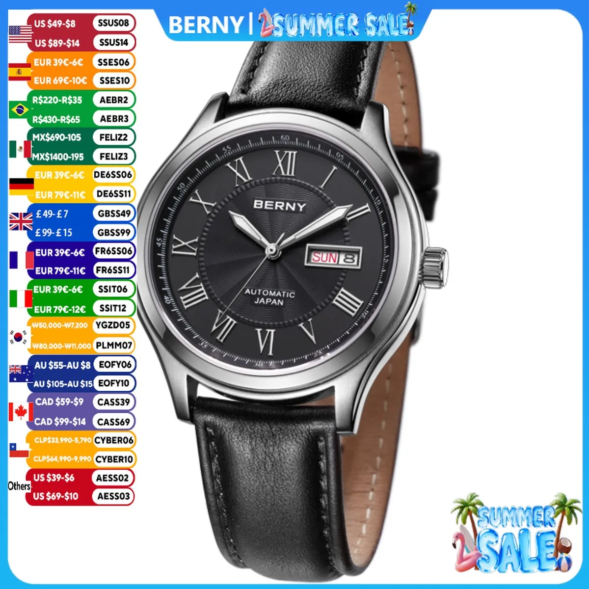 BERNY Automatic Watches for Men Sapphire Luminous Hands Day Calendar Dress Luxury Mechanical Watch 5ATM Vintage-Style Wristwatch
BERNY Automatic Watches for Men Sapphire Luminous Hands Day Calendar Dress Luxury Mechanical Watch 5ATM Vintage-Style Wristwatch