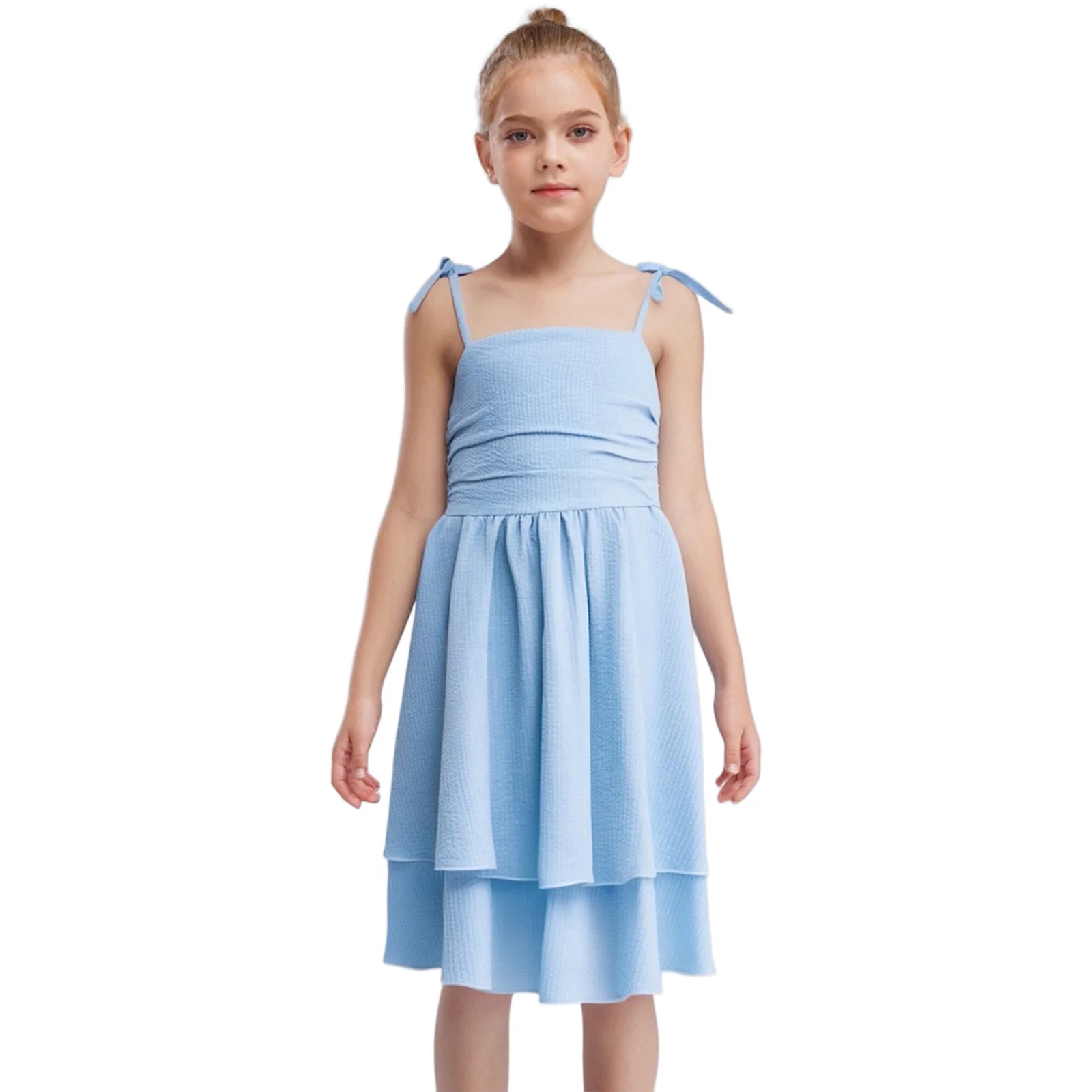 Kids Girls Summer Dress Smocked Back Double-Layer Bowknot Adjustable Straps A-Line Dress for Birthday Party Wedding Beachwear 
Kids Girls Summer Dress Smocked Back Double-Layer Bowknot Adjustable Straps A-Line Dress for Birthday Party Wedding Beachwear