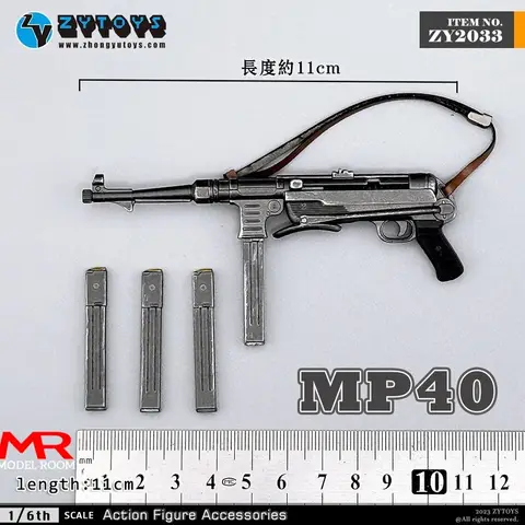 ZYTOYS ZY2033 1/6 Scale MP40 Submachine Gun Model 11cm Plastic Soldier Weapon Toy Fit 12'' Male Female Action Figure Body Dolls