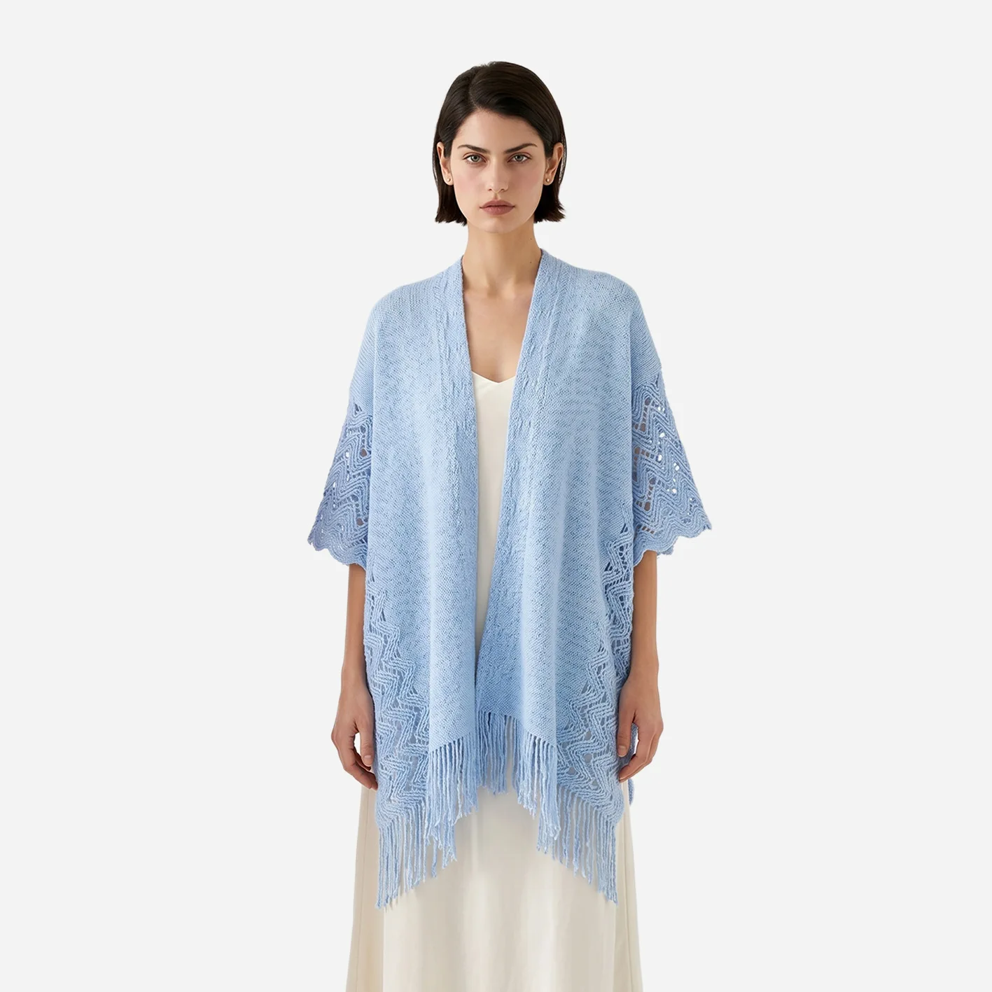 New minimalist Cloak imitation cashmere knitted solid color hollow out women's multifunctional cape tassel office Poncho
New minimalist Cloak imitation cashmere knitted solid color hollow out women's multifunctional cape tassel office Poncho