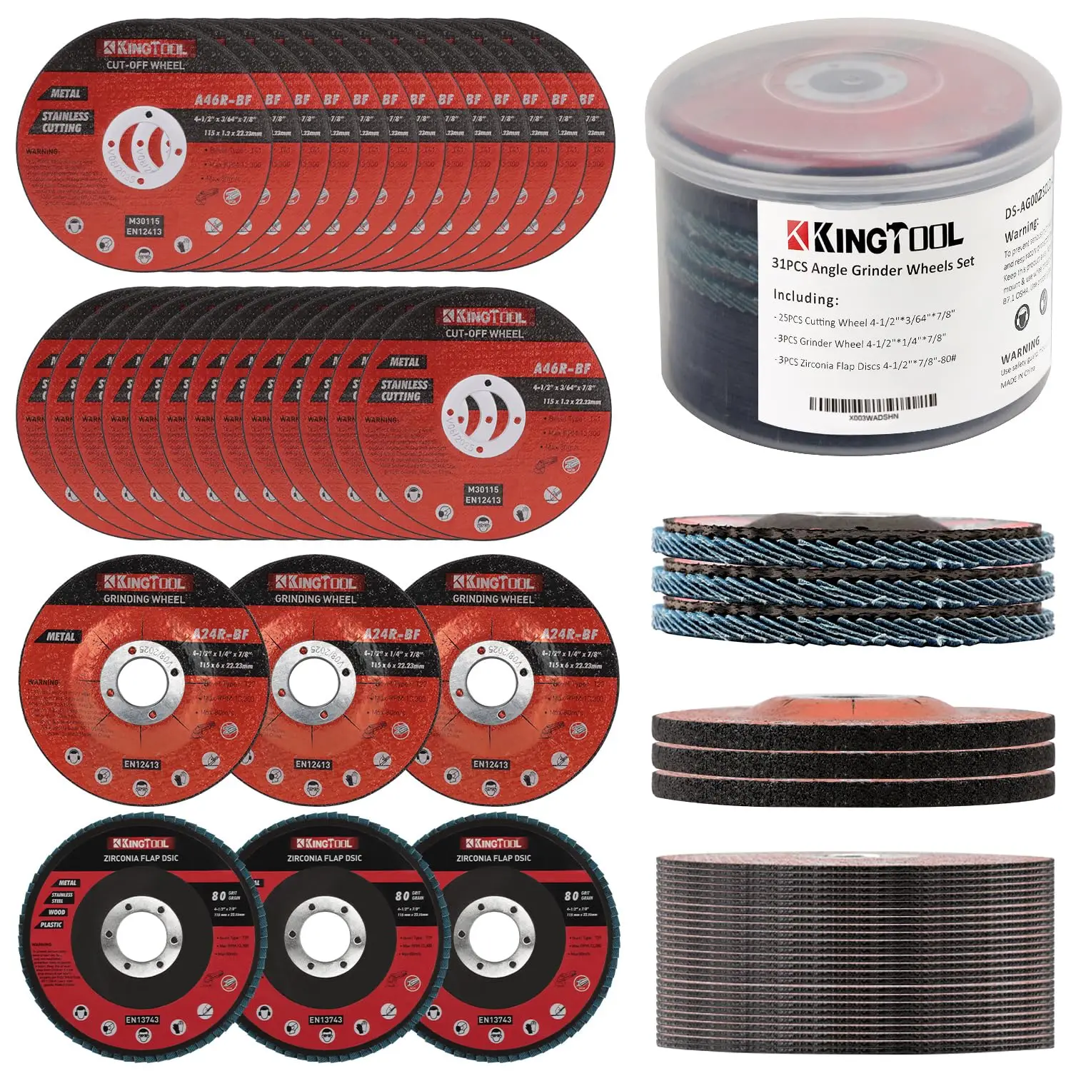 31pcs 4-1/2" Grinding & Cutting Wheels Set - 25 Cut-off, 3 Grinding, 3 Flap Discs for Angle Grinder
31pcs 4-1/2" Grinding & Cutting Wheels Set - 25 Cut-off, 3 Grinding, 3 Flap Discs for Angle Grinder