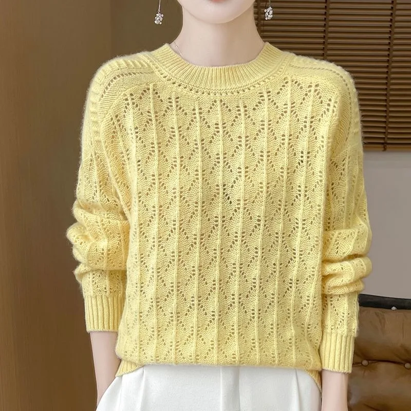 Women Sweater Spring Summer Hollow Out O Neck Knitwear Pullover Korean Fashion Style Long Sleeve Loose Casual Female Clothing
Women Sweater Spring Summer Hollow Out O Neck Knitwear Pullover Korean Fashion Style Long Sleeve Loose Casual Female Clothing