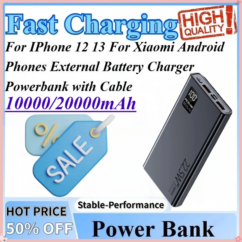 10000/20000mAh Power Bank Fast Charging For IPhone 12 13 For Xiaomi Android Phones External Battery Charger Powerbank with Cable 
10000/20000mAh Power Bank Fast Charging For IPhone 12 13 For Xiaomi Android Phones External Battery Charger Powerbank with Cable