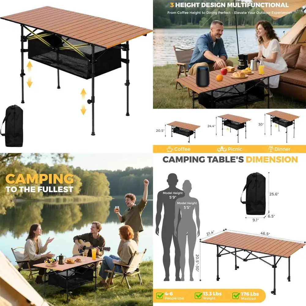 portable folding camping table, 4-6 person aluminum outdoor picnic table with storage carry bag, adjustable height lightweight c
portable folding camping table, 4-6 person aluminum outdoor picnic table with storage carry bag, adjustable height lightweight c
