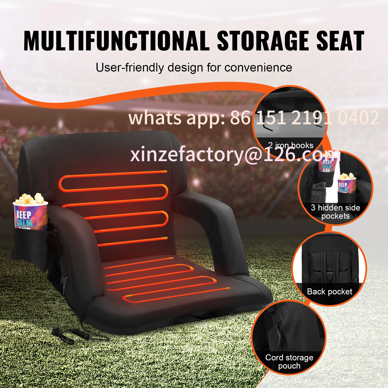 Customizable Winter Double Heated Stadium Seat with Back 3 Level Heating Wide Bleacher Seat Folding Portable Padded Re
Customizable Winter Double Heated Stadium Seat with Back 3 Level Heating Wide Bleacher Seat Folding Portable Padded Re