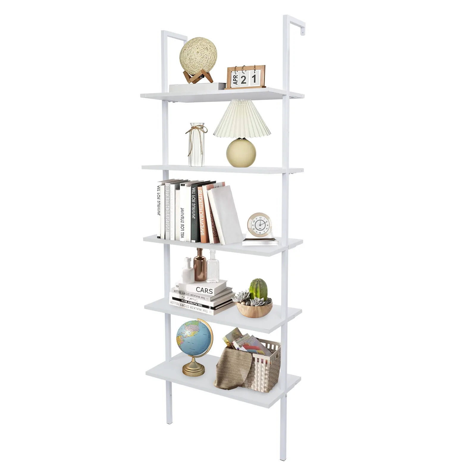 5-Shelf Wood Ladder Bookcase with Metal Frame, Industrial 5-Tier Modern Ladder Shelf Wood Shelves, White
5-Shelf Wood Ladder Bookcase with Metal Frame, Industrial 5-Tier Modern Ladder Shelf Wood Shelves, White