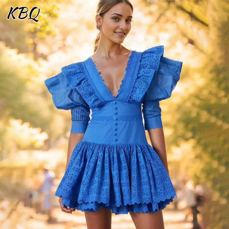 KBQ Solid Hollow Out A Line Dress For Women V Neck Half Sleeve High Waist Patchwork Lace Up Elegant Dresses Female Fashion New
KBQ Solid Hollow Out A Line Dress For Women V Neck Half Sleeve High Waist Patchwork Lace Up Elegant Dresses Female Fashion New