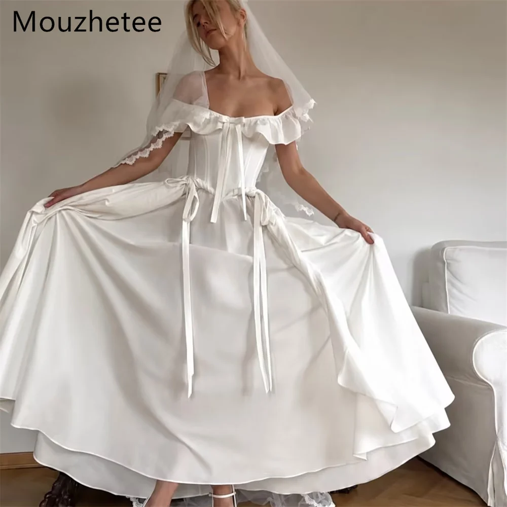 Mouzhetee A-Line Elegant Off The Shoulder Sleeveless Pleat Bow Wedding Dresses Simple Corset Brides Gown Custom Made 2026
Mouzhetee A-Line Elegant Off The Shoulder Sleeveless Pleat Bow Wedding Dresses Simple Corset Brides Gown Custom Made 2026