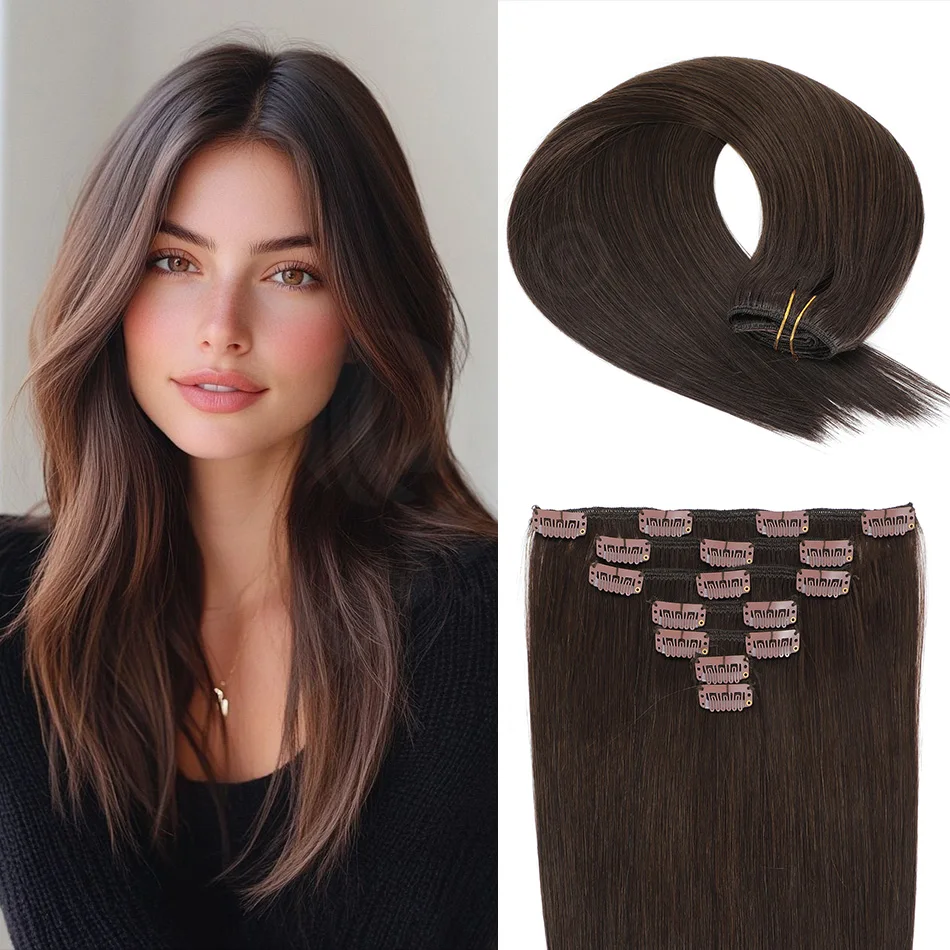 12-22 Inch 120g Remy Clip in Hair Extensions Real Human Hair Dark Brown Clip On Hair Pieces for Women
12-22 Inch 120g Remy Clip in Hair Extensions Real Human Hair Dark Brown Clip On Hair Pieces for Women