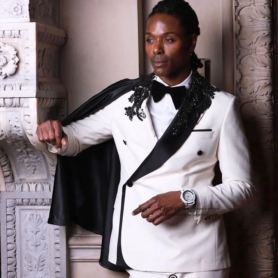 Fashion Appliques Mens Wedding Suit Slim Groom Tuxedos With Cape Shiny 2 Pieces Sets Male Prom Party Blazers Costume Homme
Fashion Appliques Mens Wedding Suit Slim Groom Tuxedos With Cape Shiny 2 Pieces Sets Male Prom Party Blazers Costume Homme