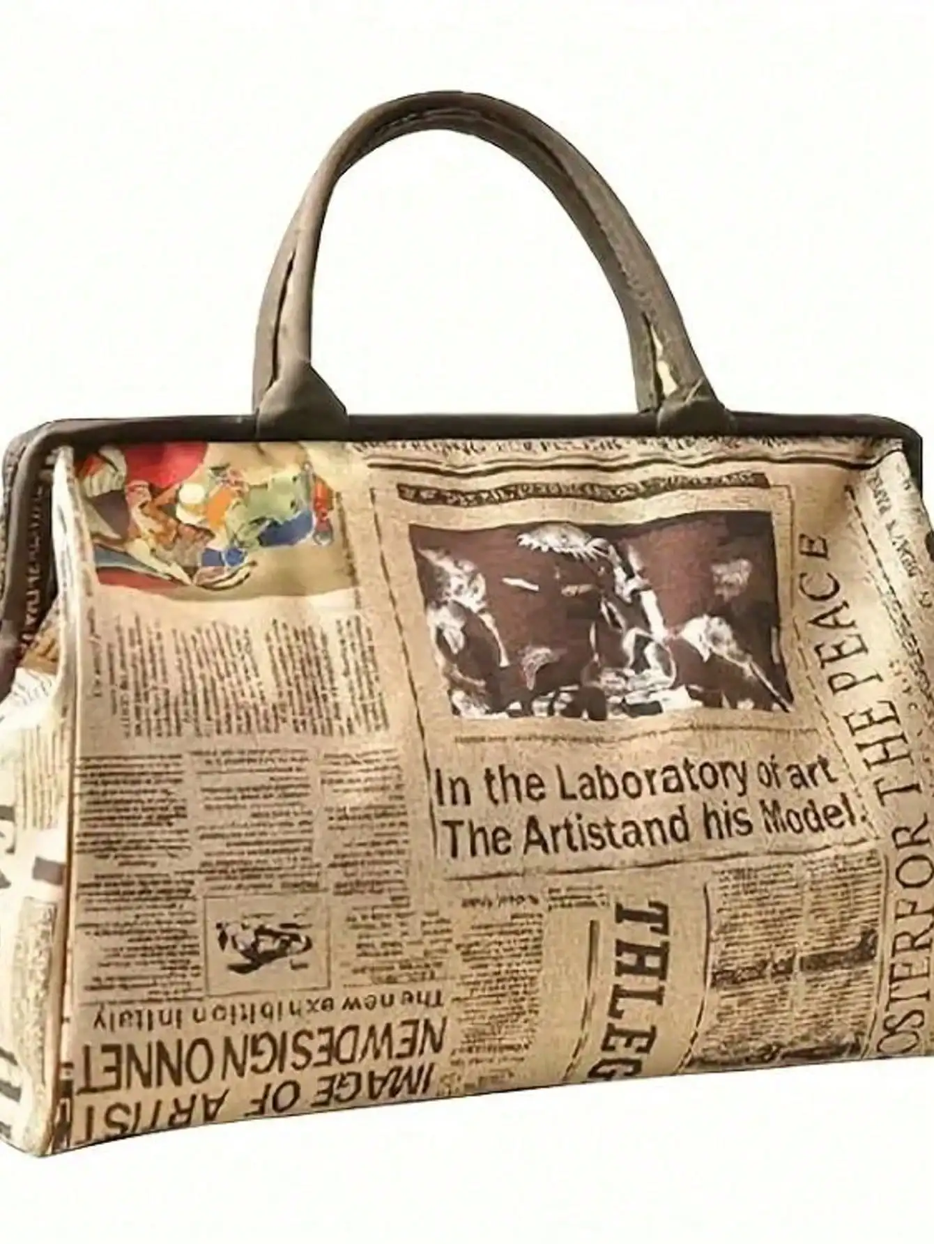 Сумка-тоут из холщовой ткани с ретро-принтом газеты - коричневая, большая вместимость, на молнии
Сумка-тоут из холщовой ткани с ретро-принтом газеты - коричневая, большая вместимость, на молнии