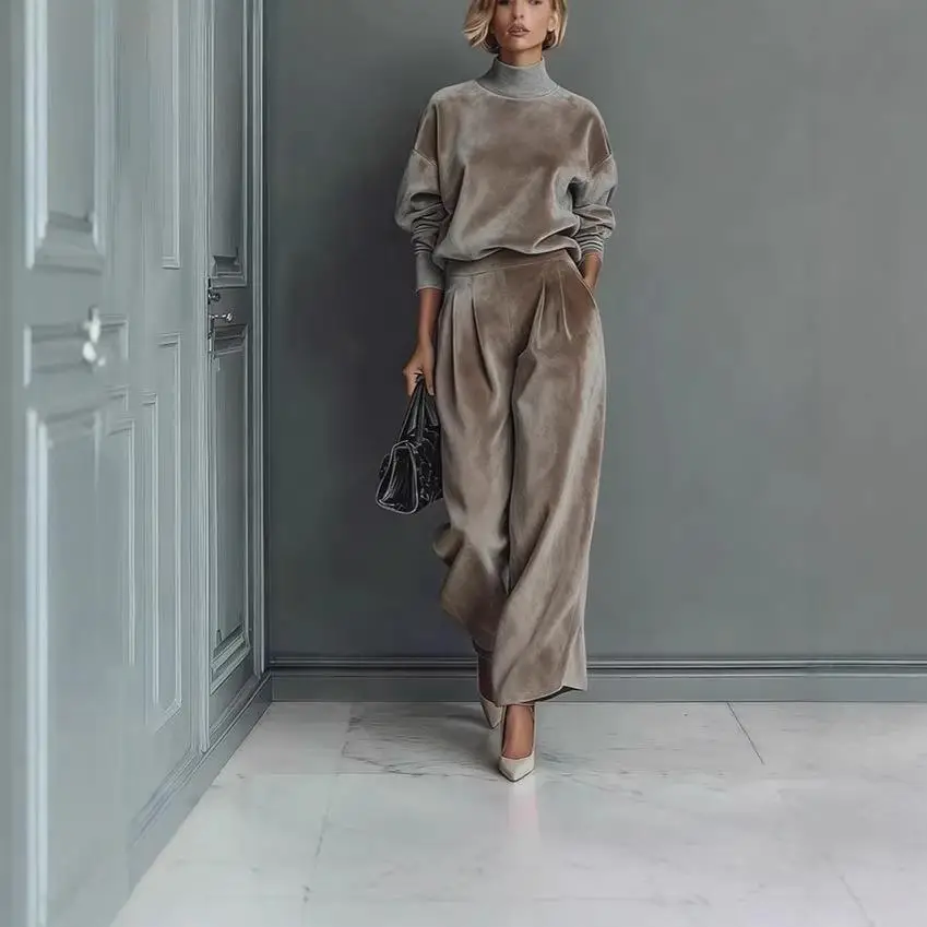 Fashionable Casual Sportswear Set for Women Velvet Long Sleeve High Collar Wide Leg Pants Autumn Winter Outfit Three Piece Set
Fashionable Casual Sportswear Set for Women Velvet Long Sleeve High Collar Wide Leg Pants Autumn Winter Outfit Three Piece Set