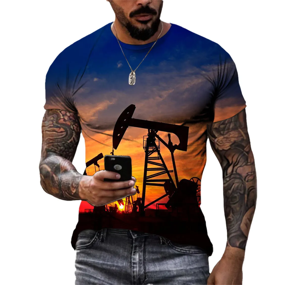 Summer New Oil Field Pattern Men's T-shirt 3d Printed Tough Guy Quick Dry Short Sleeve Fashionable Round Neck Comfortable Top
Summer New Oil Field Pattern Men's T-shirt 3d Printed Tough Guy Quick Dry Short Sleeve Fashionable Round Neck Comfortable Top