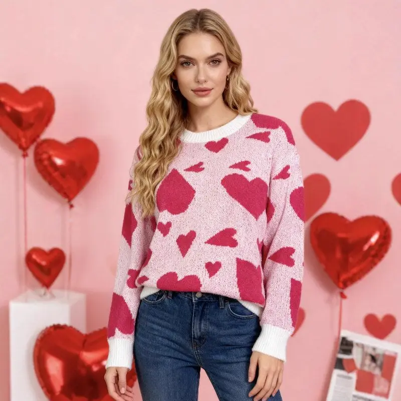 Fashionable Knitted Sweater for Women round Neck Heart Pattern Valentine's Day Loose Fit Long Sleeve Polyester Blend
Fashionable Knitted Sweater for Women round Neck Heart Pattern Valentine's Day Loose Fit Long Sleeve Polyester Blend