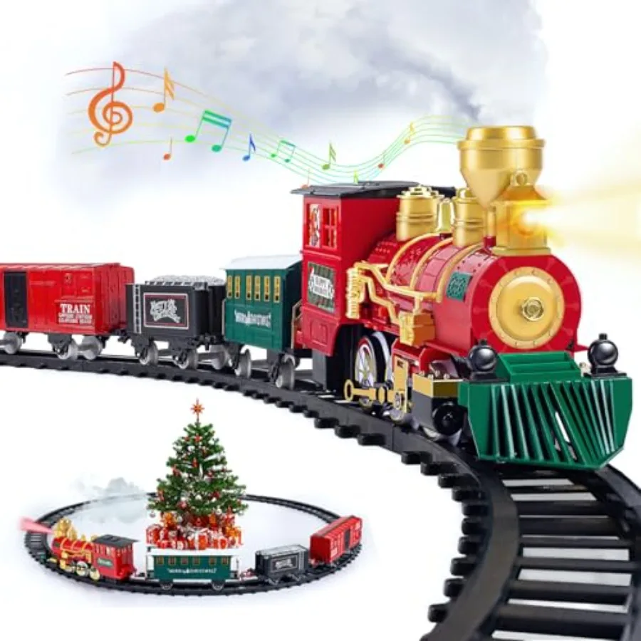 Новогодний электрический поезд с дымом, светом и звуком, игрушечный набор для размещения под елкой, рождественский поезд для елки
Новогодний электрический поезд с дымом, светом и звуком, игрушечный набор для размещения под елкой, рождественский поезд для елки