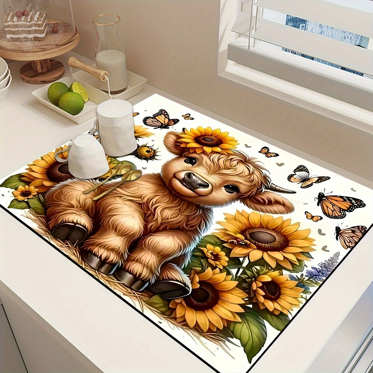 Cute Highland Cow Sunflower Absorbent Dish Drying Mat Non-Slip Washable Kitchen Counter Pad for Sink Laundry Room Home Decor
Cute Highland Cow Sunflower Absorbent Dish Drying Mat Non-Slip Washable Kitchen Counter Pad for Sink Laundry Room Home Decor