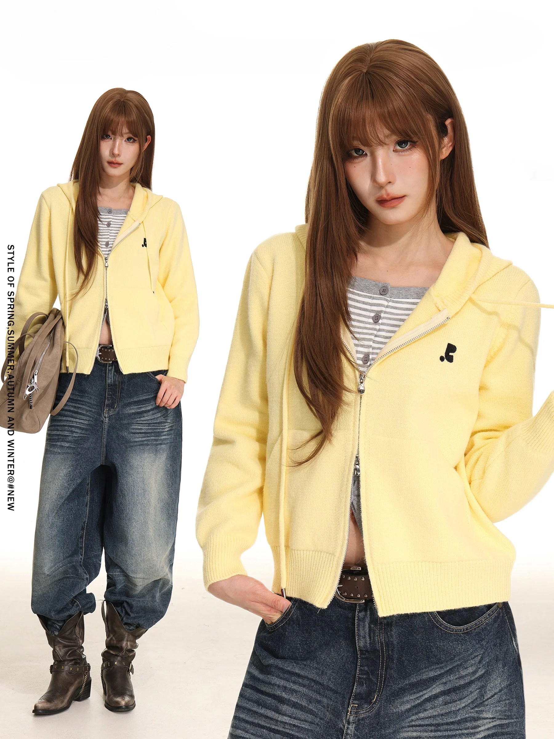 Желтый вязаный кардиган с вышивкой и двойной молнией, женский, свободный, повседневный, с длинными рукавами, мягкий, с приталенным силуэтом
Желтый вязаный кардиган с вышивкой и двойной молнией, женский, свободный, повседневный, с длинными рукавами, мягкий, с приталенным силуэтом