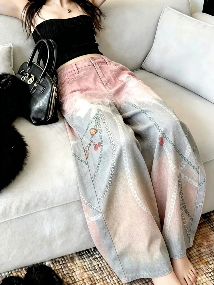 American Retro Printed Jeans Women's Summer New High Waist Loose Slim Casual Straight Leg Wide Leg Long Pants
American Retro Printed Jeans Women's Summer New High Waist Loose Slim Casual Straight Leg Wide Leg Long Pants