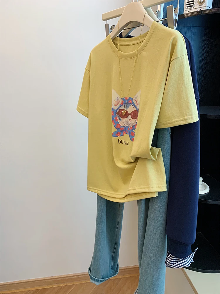 Yellow ort Sve round Ne T-irt Women's Summer New Sle Korean Chic Loose Top Design Sense Commute Sle Creative Pat...
Yellow ort Sve round Ne T-irt Women's Summer New Sle Korean Chic Loose Top Design Sense Commute Sle Creative Pat...