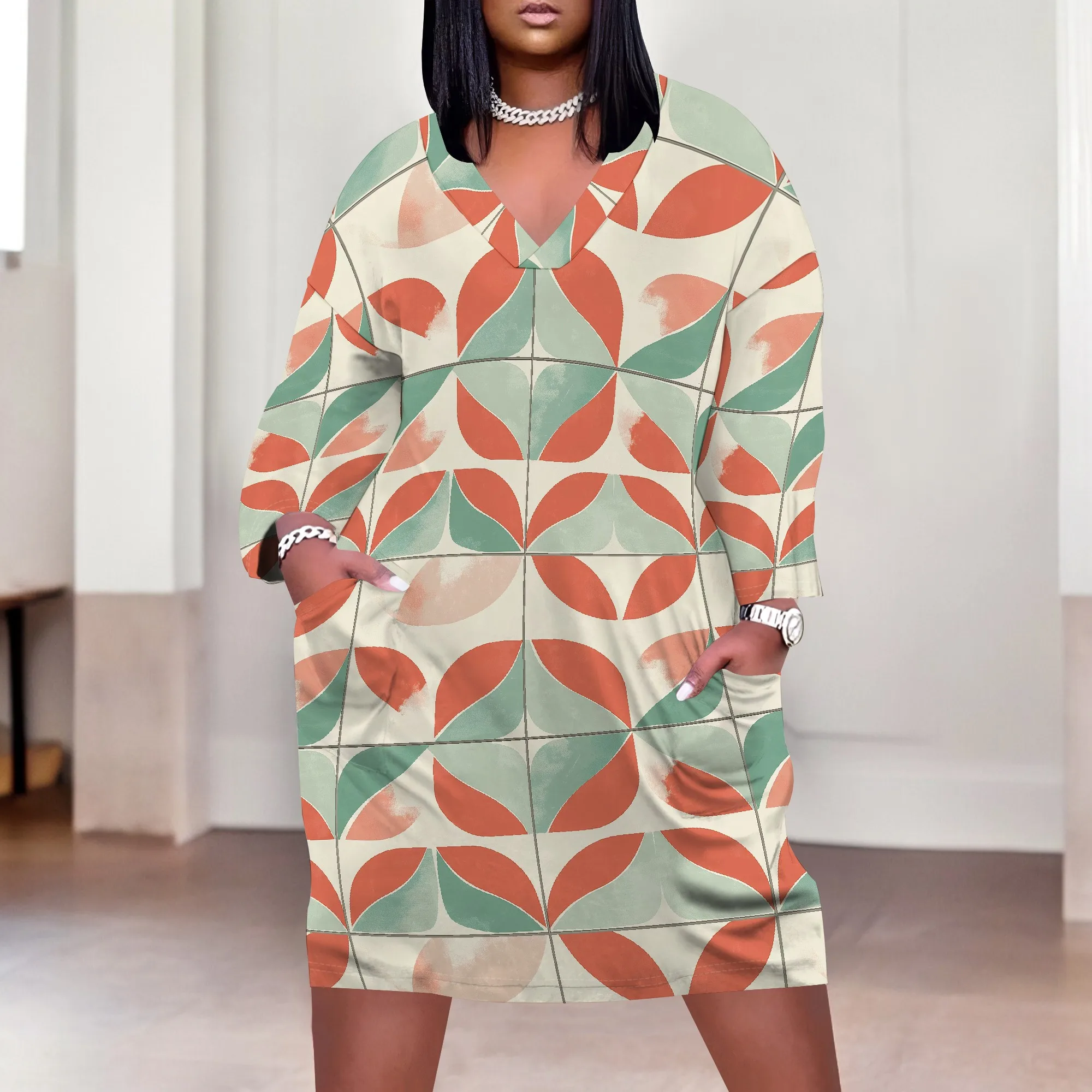 Plus Size Women's Geometric Floral Print Dress XL-6XL, V-Neck Casual Dress for Summer, Trendy Retro Look
Plus Size Women's Geometric Floral Print Dress XL-6XL, V-Neck Casual Dress for Summer, Trendy Retro Look