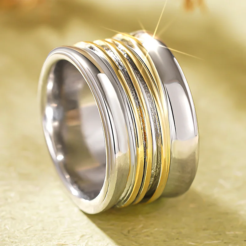 Huitan Trendy Simple Style Wires Design Metal Two Tone Wide Rings For Women Wedding Party Daily Versatile Accessories Jewelry
Huitan Trendy Simple Style Wires Design Metal Two Tone Wide Rings For Women Wedding Party Daily Versatile Accessories Jewelry