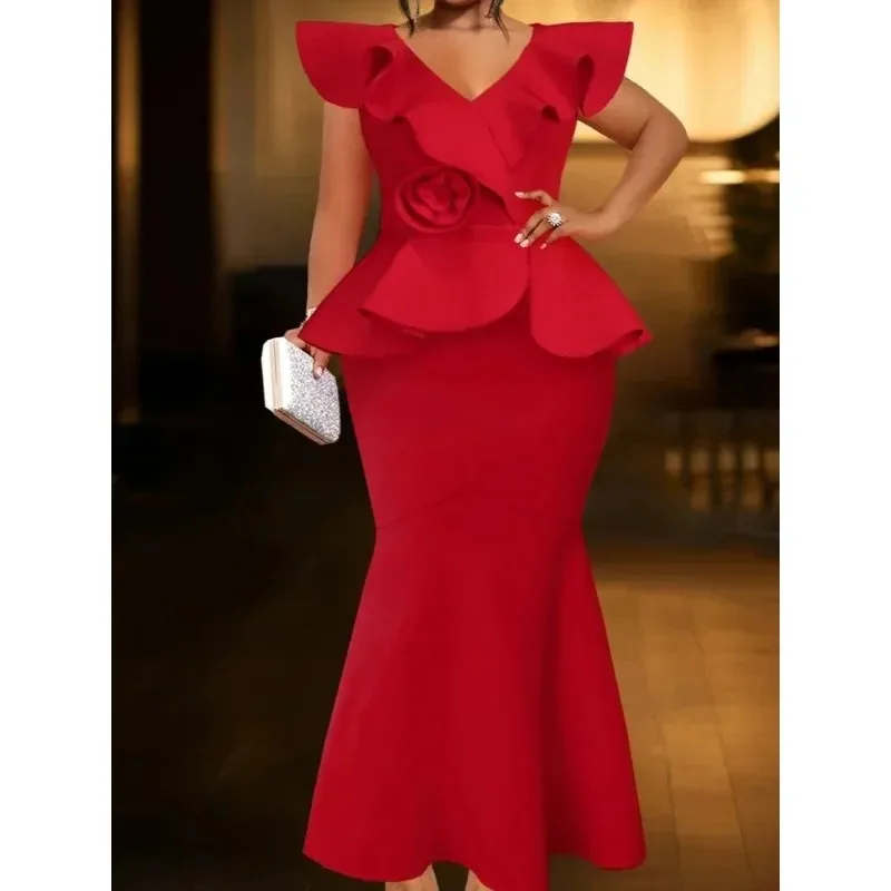 Long Party Dresses Mermaid Ruffles 3D Flowers V Neck Plus Size Sleeveless Celebrate Wedding Guest Formal Event Gowns 2025
Long Party Dresses Mermaid Ruffles 3D Flowers V Neck Plus Size Sleeveless Celebrate Wedding Guest Formal Event Gowns 2025
