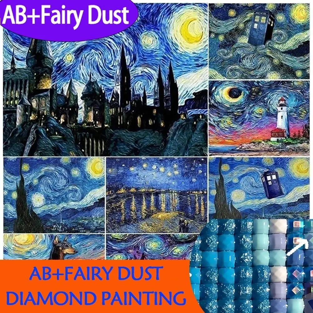 Diamond painting of Van Gogh's Starry Night with gemstones - Cross-stitch depicting starry night landscape with full gemstone co
Diamond painting of Van Gogh's Starry Night with gemstones - Cross-stitch depicting starry night landscape with full gemstone co