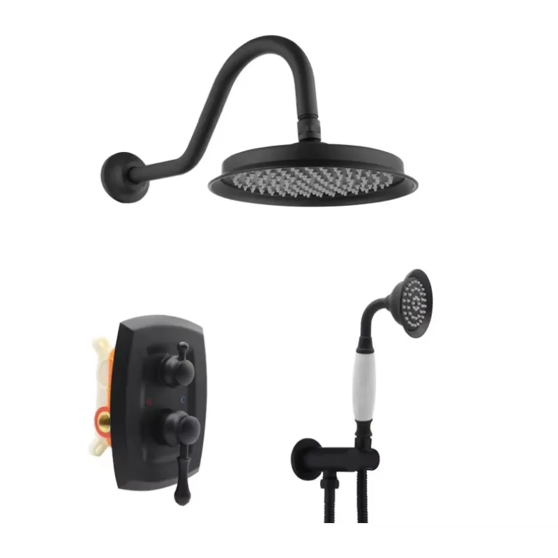 Antique Matte Black Shower System Rain Head Handheld 2-Way Diverter Brass Valve Trim Kit Wall-Mounted Thermostatic Faucet Sets
Antique Matte Black Shower System Rain Head Handheld 2-Way Diverter Brass Valve Trim Kit Wall-Mounted Thermostatic Faucet Sets